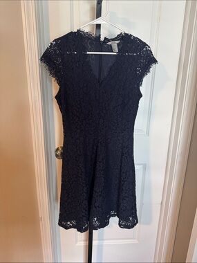 H&M Black Lace Cap-Sleeve Mini Dress